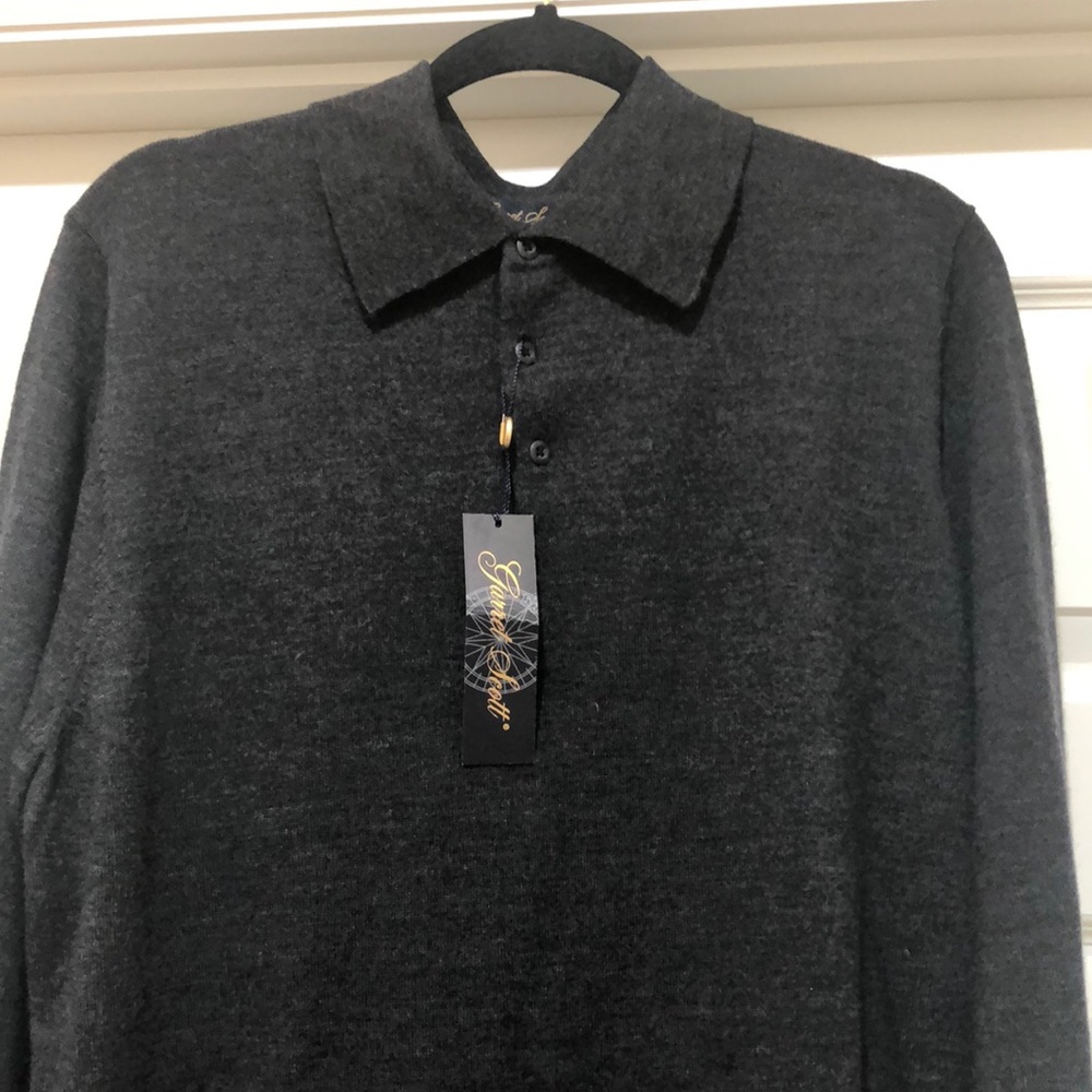 New Garret Scott Merino Wool Polo Sweater Size L